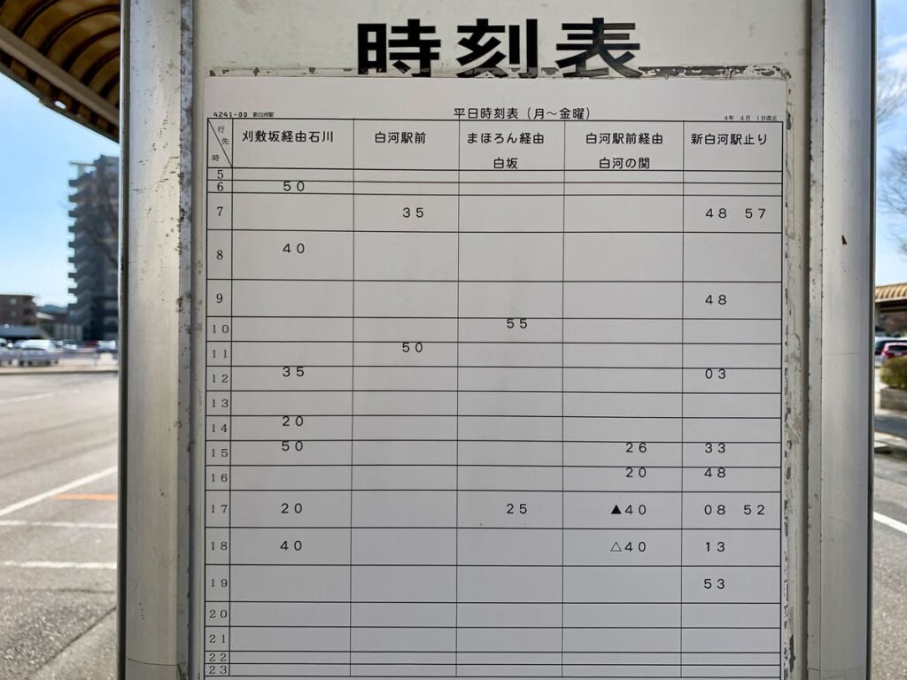とら食堂への行き方 新白河駅発平日バス時刻表